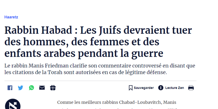 Rabbin Habad : Les Juifs devraient tuer des hommes, des femmes et des enfants arabes pendant la guerre